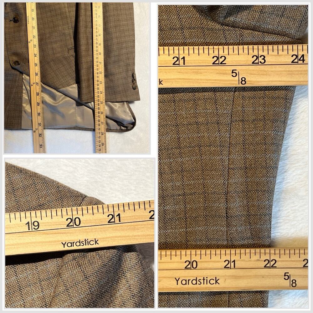 Hart Schaffner Marx 46R Heatherd Brown Ice Blue Plaid Sport Coat - Picture 15 of 15